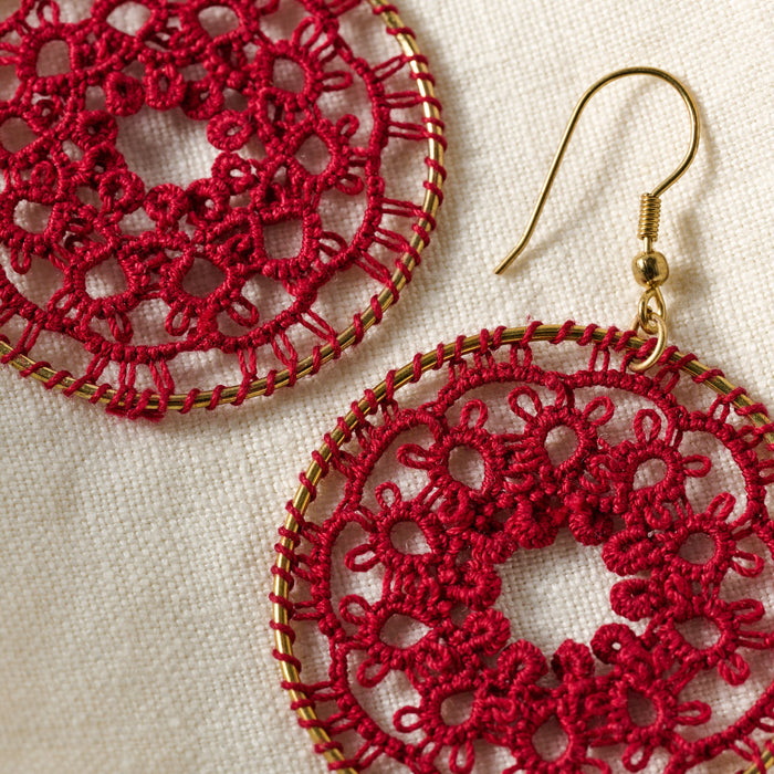 Red Medallion Tatted Drop Earrings 2