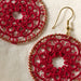 Red Medallion Tatted Drop Earrings thumbnail 2