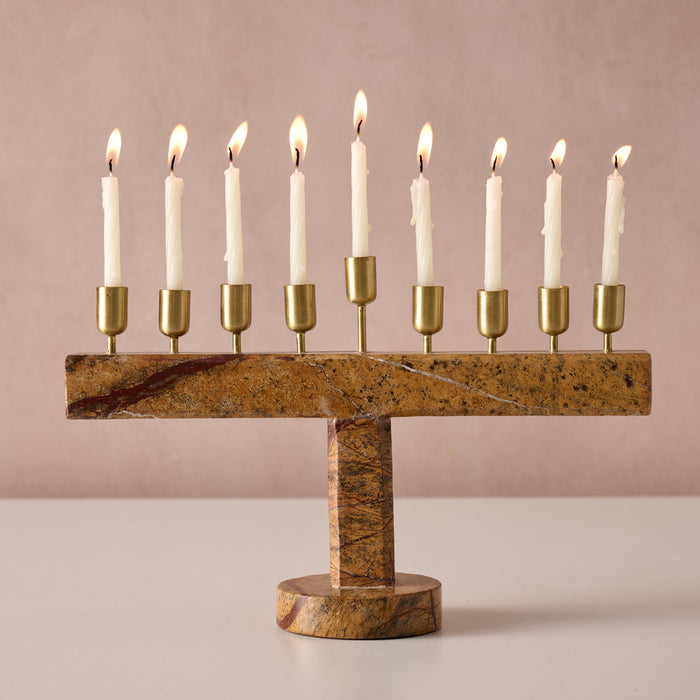 Roshanee Stone and Brass Menorah 1