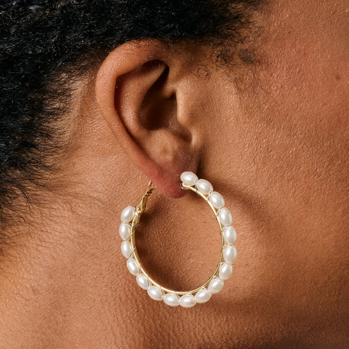 Reteele Pearl Bead Hoop Earrings 3