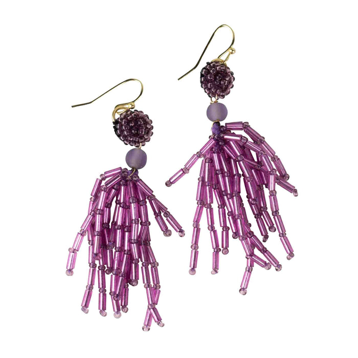 Purple Fringe Dangle Earrings 1