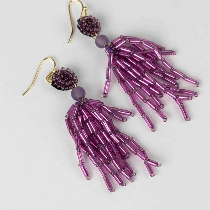 Purple Fringe Dangle Earrings 3