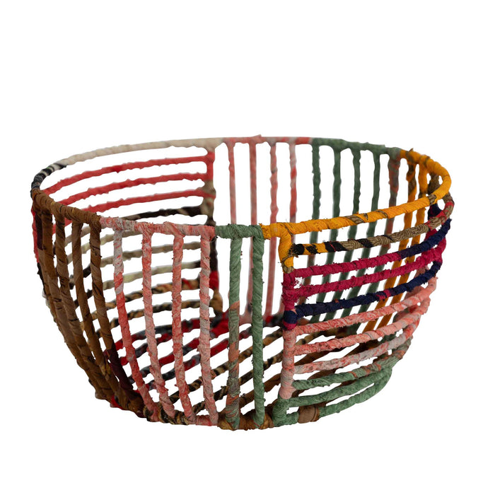 Recycled Sari Wrapped Wire Basket 1