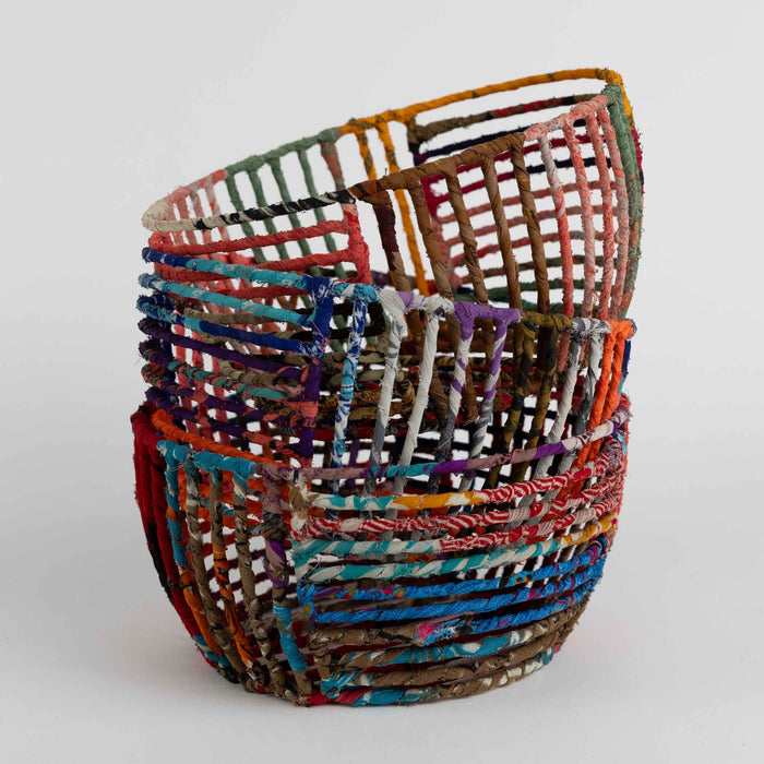 Recycled Sari Wrapped Wire Basket 4
