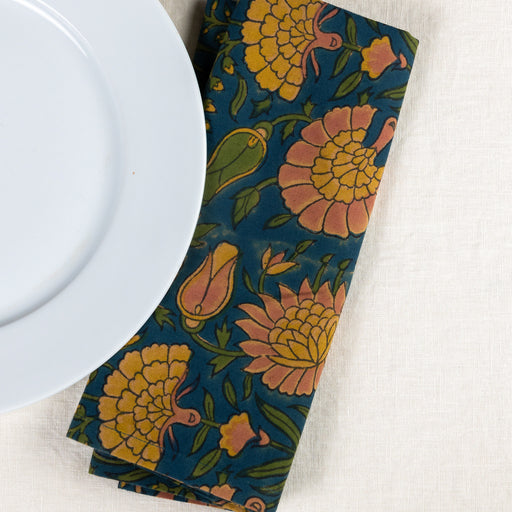 Aanand Floral Cotton Napkin - Teal