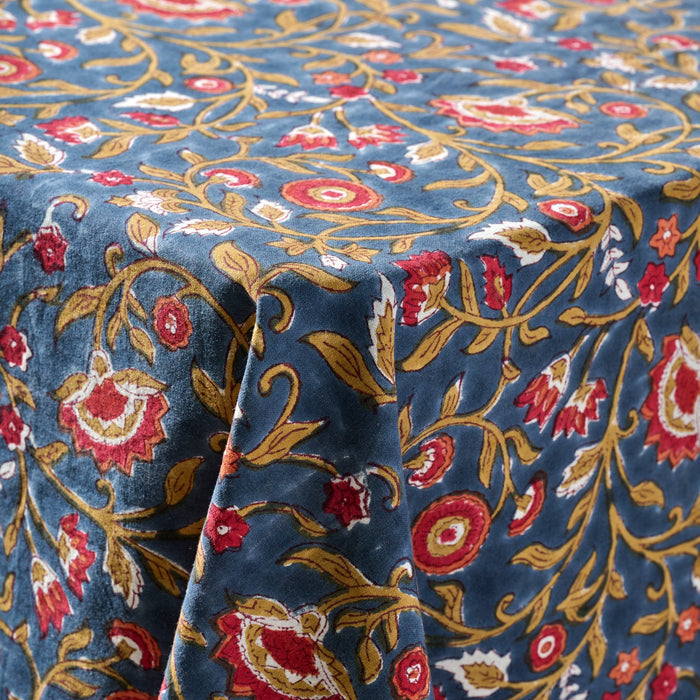 Floral Blooms Blue Tablecloth 1