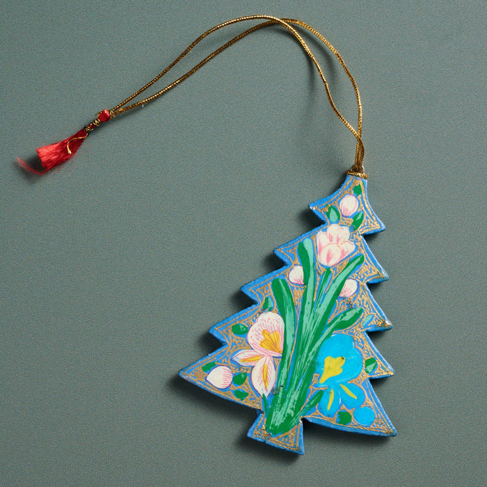 Floral Painted Willow Wood Tree Ornament 4