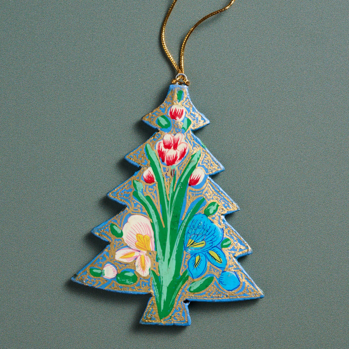 Floral Painted Willow Wood Tree Ornament 5