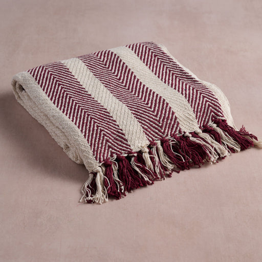 Chana Red + Cream Striped Cotton Blanket