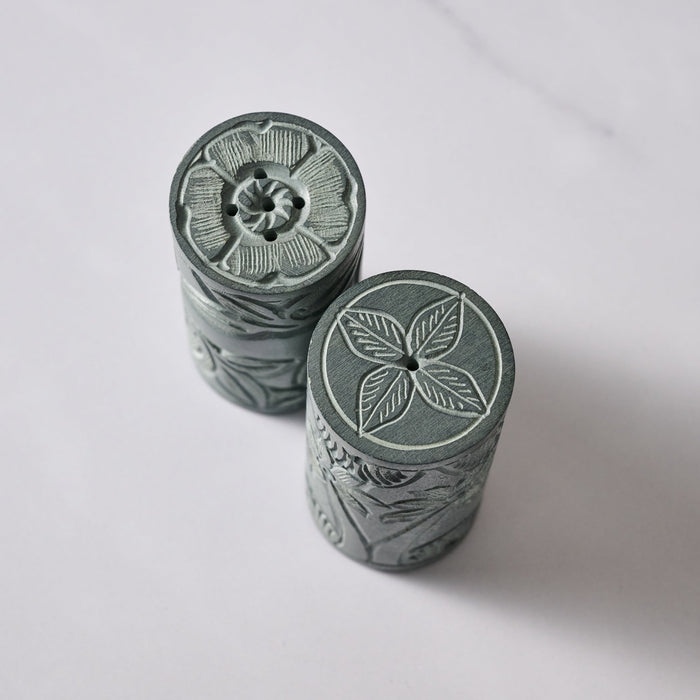 Valli Carved Palewa Stone Salt + Pepper Shakers 5
