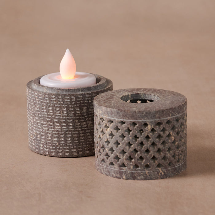Jatil Carved Gorara Stone Tealight Holder 2
