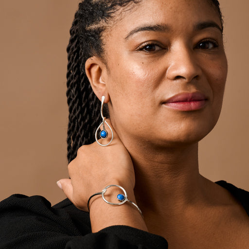 Kaksha Silver Cobalt Bead Drop Earrings