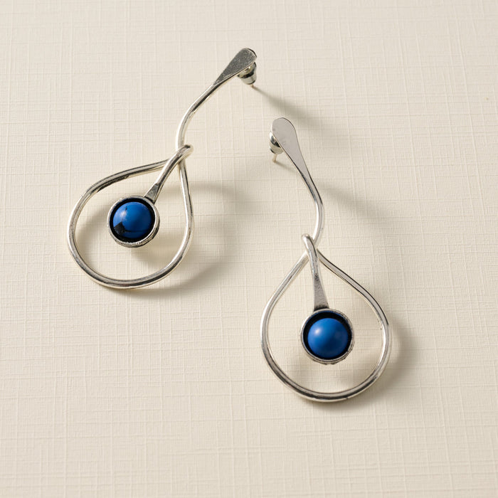 Kaksha Silver Cobalt Bead Drop Earrings 2