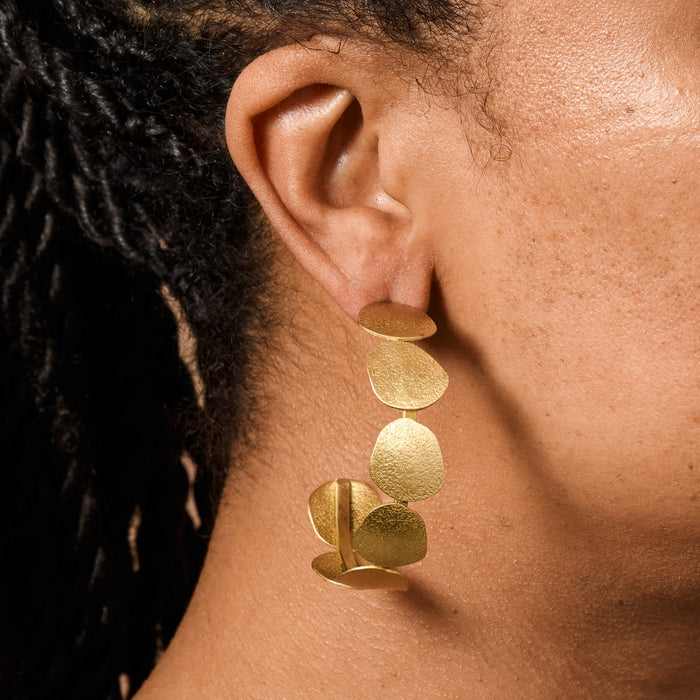 Yavi Hammered Brass Disc Earrings 2