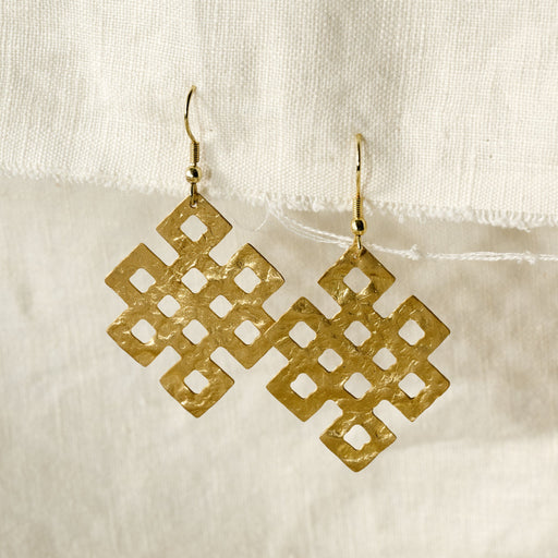 Endless Knot Hammered Brass Drop Earrings