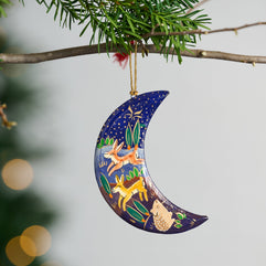 Painted Moon Paper Mache Ornament