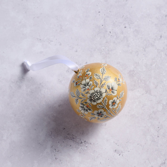 Painted Gold Florals Paper Mache Ball Ornament 3