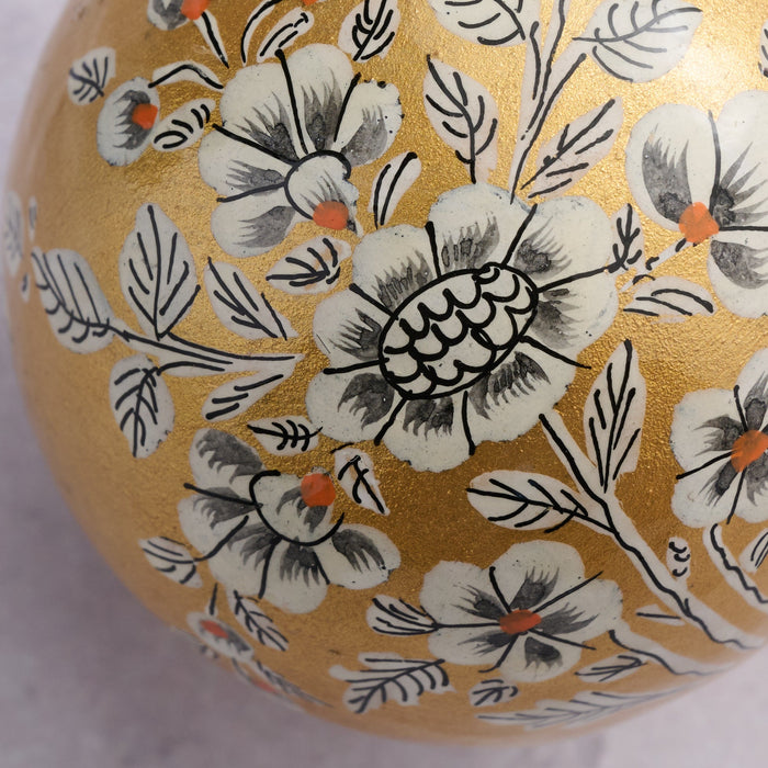 Painted Gold Florals Paper Mache Ball Ornament 2