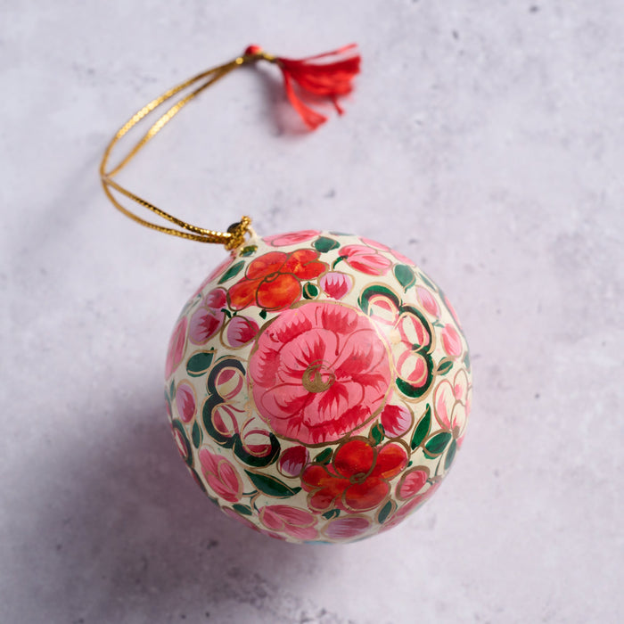 Painted Bright Florals Paper Mache Ball Ornament 2