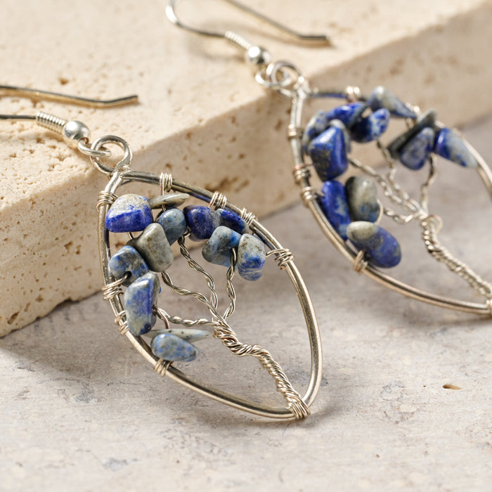 Lapis Tree Drop Earrings 2