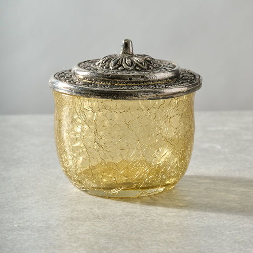 Ria Crackle Glass Jar - Pastel Yellow