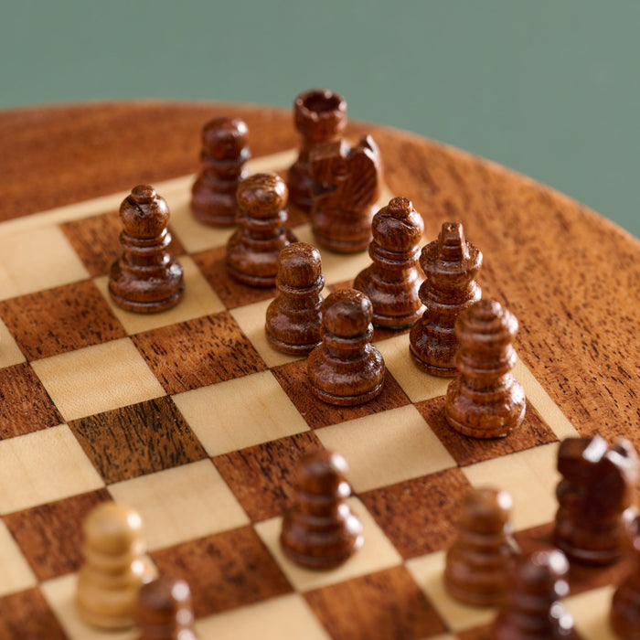 Acacia Wood Round Magnetic Chess Set 6