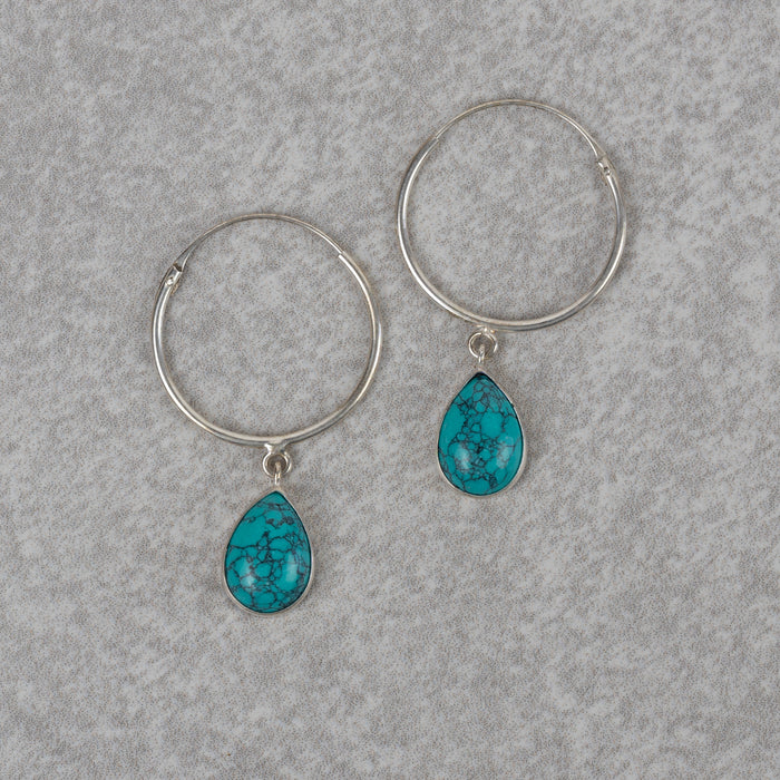 Turquoise Drop Hoop Earrings 4