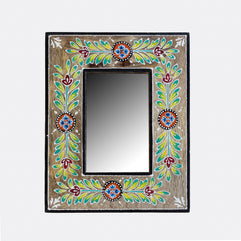 Khush Handpainted Mango Wood Mirror - Natural Vine