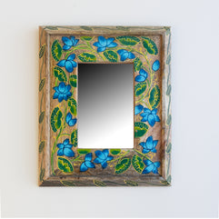 Khush Handpainted Mango Wood Mirror - Natural Blue