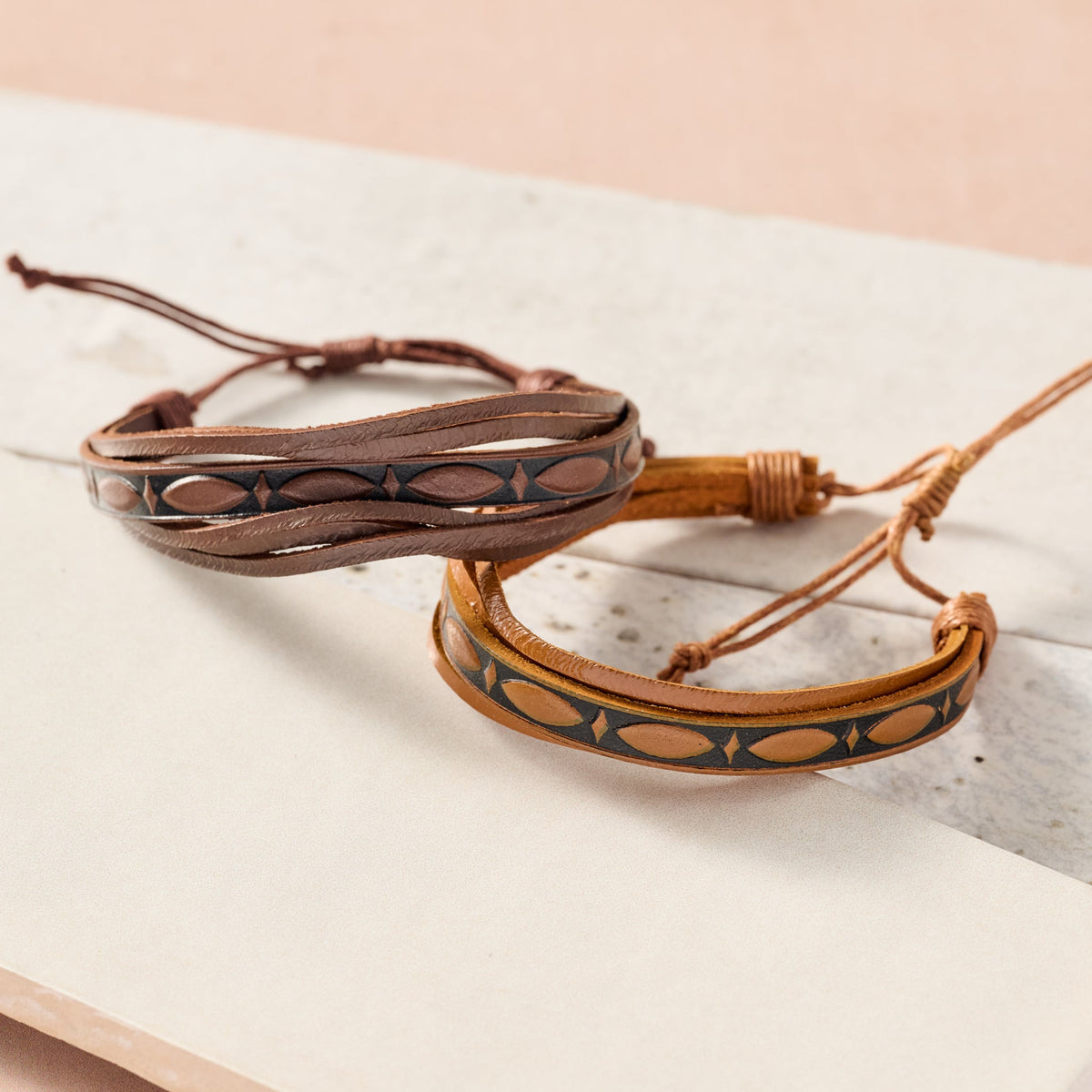 Tikat Embossed Leather Bracelets - Set of Two — Ten Thousand