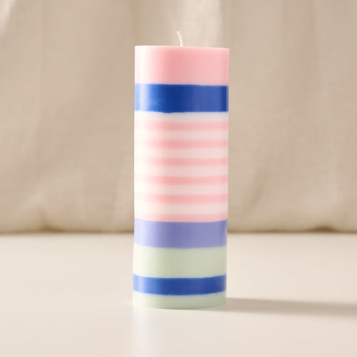 Obor Blue Large Stripe Palm Wax Pillar Candle