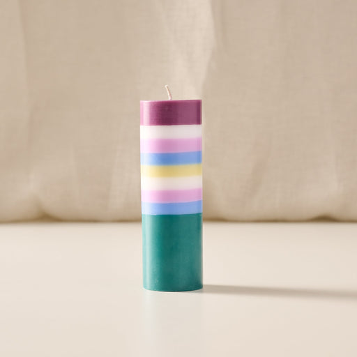 Rayi Berry Short Stripe Palm Wax Pillar Candle