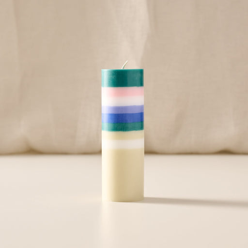 Rayi Blue Short Stripe Palm Wax Pillar Candle