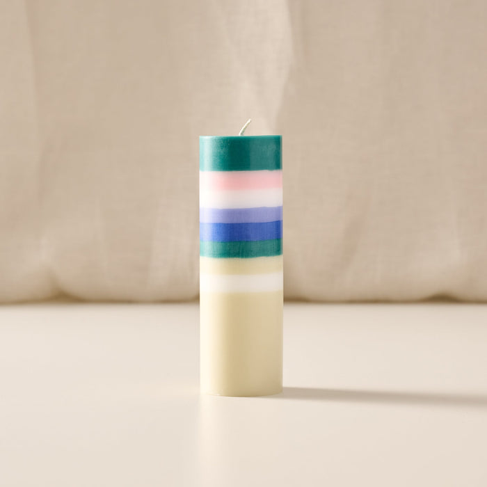 Rayi Blue Short Stripe Palm Wax Pillar Candle 1