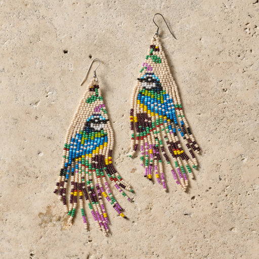 Beaded Bird Fringe Earrings