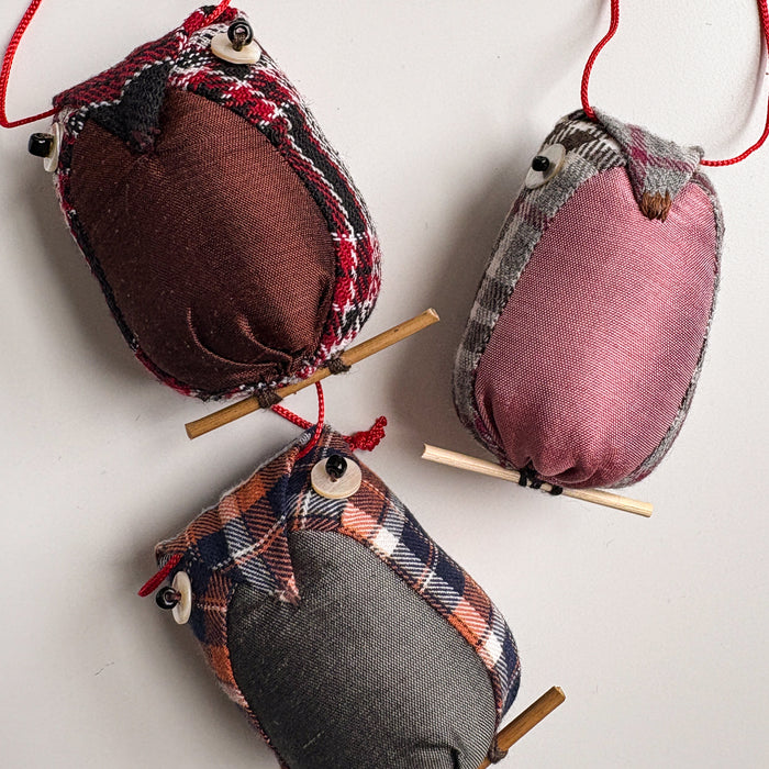 Khon Plaid Owl Ornament 3
