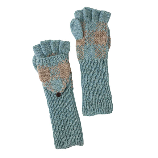 Aqua Tan Convertible Mittens - Fingerless Gloves