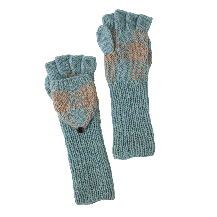 Aqua Tan Convertible Mittens - Fingerless Gloves 1