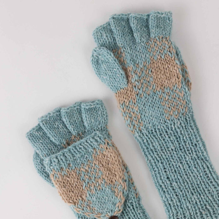 Aqua Tan Convertible Mittens - Fingerless Gloves 4