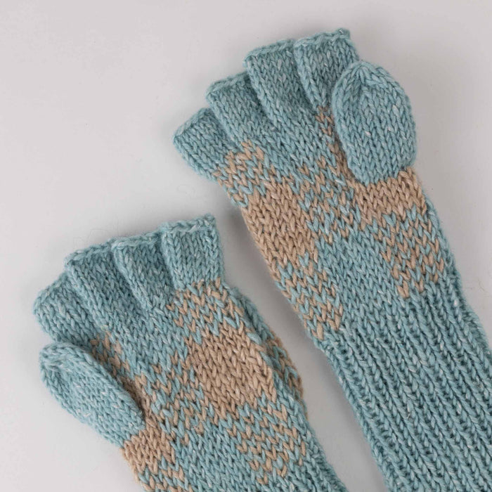 Aqua Tan Convertible Mittens - Fingerless Gloves 5