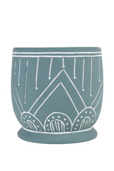 Geo Teal Terracotta Planter 8''D