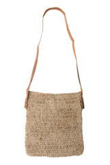 Crochet Jute Shoulder Bag - Leather Strap