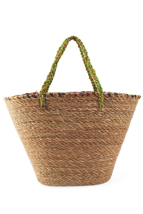 Recycled Sari & Grass Beach Bag 1