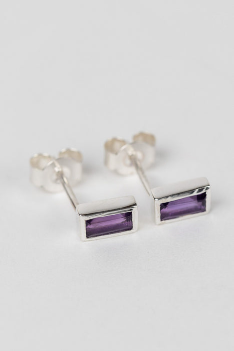 Silver Amethyst Baguette Earrings 3