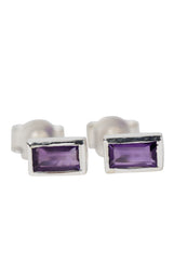 Silver Amethyst Baguette Earrings