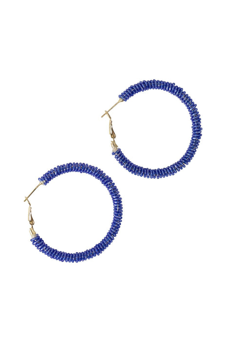 Blue Beaded Hoop Earrings 1