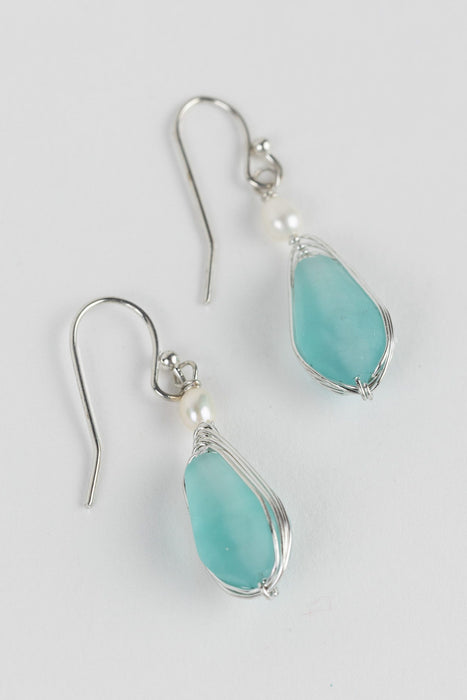 Aqua Pearl Silver Drop Earrings 2