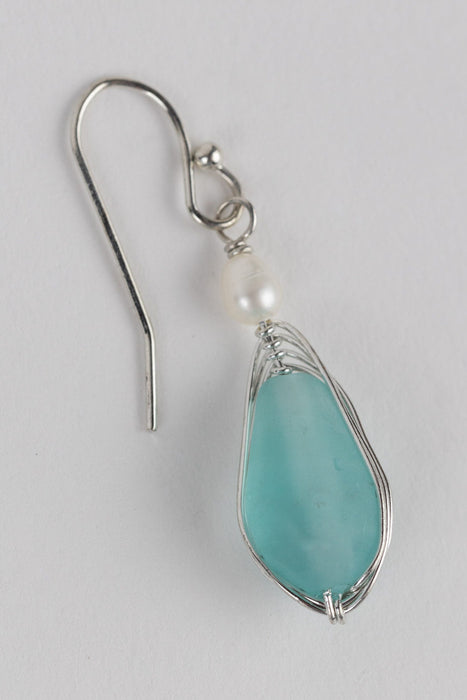 Aqua Pearl Silver Drop Earrings 3