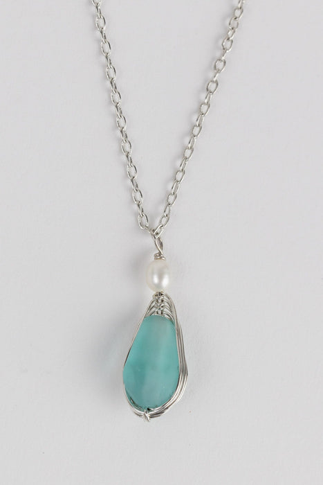 Aqua Pearl Silver Pendant Necklace 2