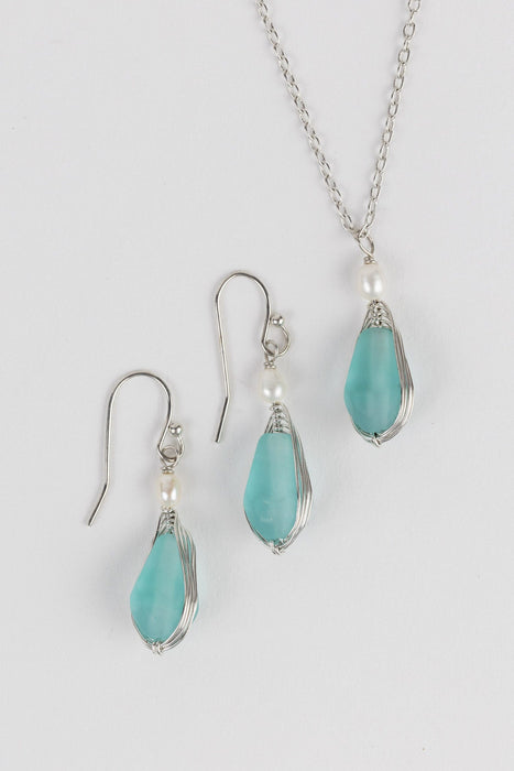 Aqua Pearl Silver Pendant Necklace 3